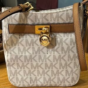 MICHAEL Michael Kors Cream and Brown Crossbody Bag with Monogram Pattern